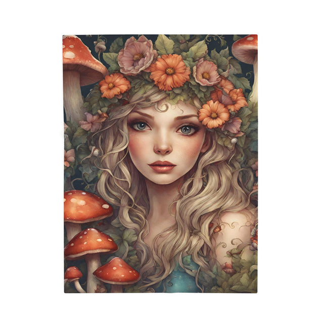 Garden Girl Fantasy Blanket, Spring & Summer Couch Plush Throw, Flower Beauty Bed Cover, Mystic Mushroom Country Home Warm Bedroom Sheet