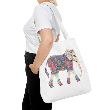 Elephant Lovers Tote | Majestic Color Pattern Custom Grocery Bag | Animal Gift Office Travel Carrier | Wild Woodland Business Traveler