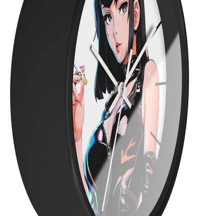LEATHER CLAD SMOKER Wall Clock - Retro Spy Cartoon Pin-Up Decor