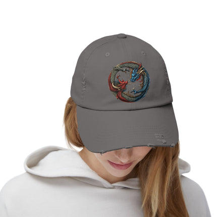 Double Dragon Yin Yang Hat, Red and Blue Dueling Serpents Ball Cap, Fighting Dragons Aura Balance Spring, Summer, Fishing Gift