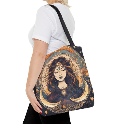 Sun & Moon Goddess Tote | Lunar Stars and Space Astronomy Grocery Bag | Wiccan Dreams Office Laptop Book Carrier | Solar System Travel Gift