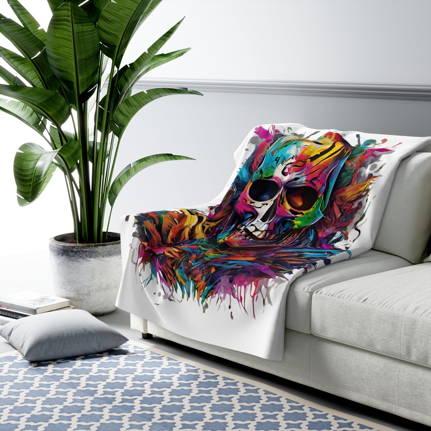 Abstract Art Blanket | Masters of the Universe Inspired Sherpa Fleece | Rainbow Psychedelic Skull Couch Throw | Evil Scareglow Skeletor Gift