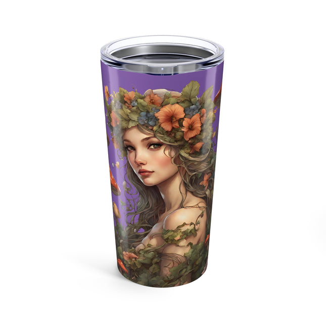 Flower Fantasy Maiden Girl Tumbler, Mushroom Flowered Garden Princess Fairy Travel Cup, Mystical Beauty Office Drink Holder