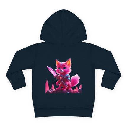 Neon Crystal Fox Toddler Girls Hoodie, Hot Pink Centaurian Cosmic Guardian Sweatshirt, Two Sided 2T 4T 5-6T Long Sleeve Hood