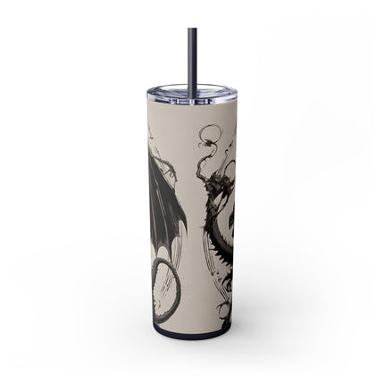 GOTHIC MEDIEVAL FLYING DRAGON Skinny Tumbler - Woman Beast Rider Dark Fantasy Cup