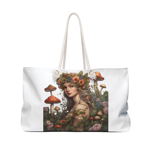 Flower Fantasy Maiden Girl Travel Gift Bag, Mushroom Flowered Garden Princess Fairy Weekend Bag, Mystical Beauty Tote