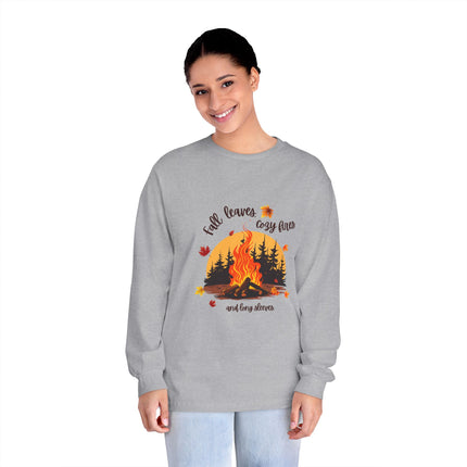 Fall Campfire Shirt, Leaves, Long Sleeves, Bonfire, Bright, Colorful, Roast, Foliage, Autumn, Season, Ladies Girls Womens Tee