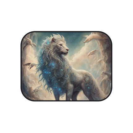 Majestic Myths Car Mats (Set of 4) | Mythological White Lion Automobile Accessories | Front & Rear Blue Sparkling Mane Floor Auto Truck Gift