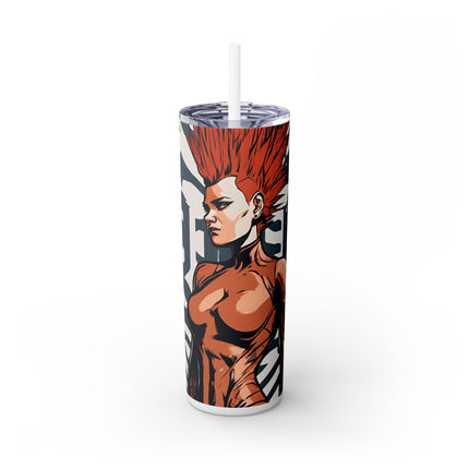 FUTURISTIC CYBER PUNK Skinny Tumbler - Leather Clad Spike Mohawk Girl Insulated Cup