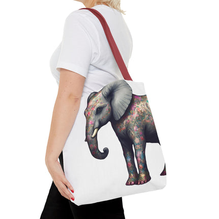 Elephant Gift Tote | Majestic Flower Pattern Grocery Bag | Animal Lovers Office Travel Carrier | Jungle Kingdom Endangered Cotton Traveler