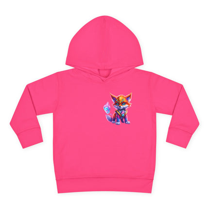 Rainbow Crystal Fox Toddler Girls Hoodie, Orange Blue Cosmic Guardian Sweatshirt, Two Sided 2T 4T 5-6T Long Sleeve Hood