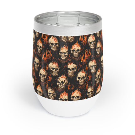 SKULL FIRE AND FLAMES Wine Tumbler - Bone Burning Inferno Skeleton Wine Cooler