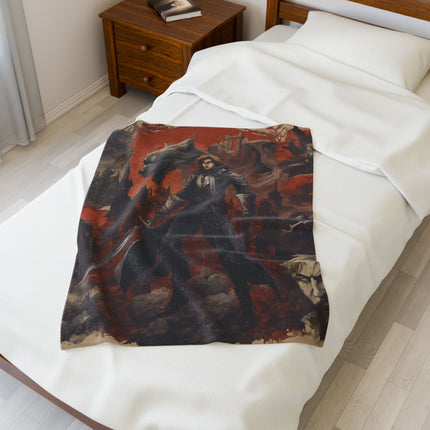 A LEGENDARY ADVENTURER RISES AT THE HOWL OF MIDNIGHT Video Game Inspired Abstract Collage Blanket