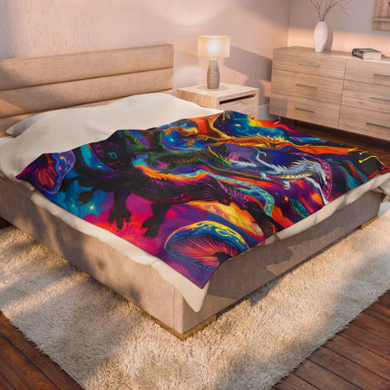 PSYCHEDELIC DRAGON QUAD Trippy Mushroom Blanket