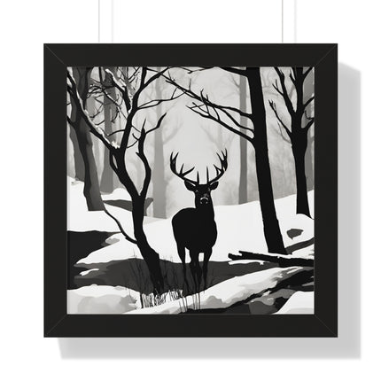 SNOWY CREEK BIG BUCK - Deer Hunter Winter Shadow Framed Wall Art