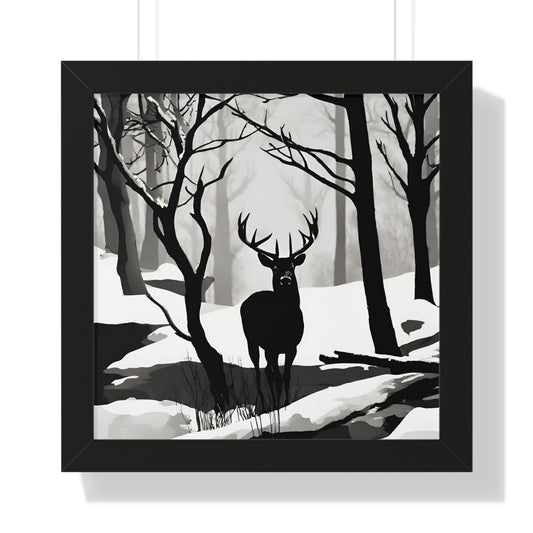 Animal Wall Art, Deer Hunter Picture, Big Buck Print, Hunting, Snowy, Creek, Shadow Wall Hanging, Winter Snow Image, Living Room Poster