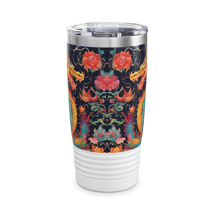 Dragon Tumbler | Japanese Flower Pattern Drink Companion | Floral Japan Insulated Travel Mug | Exercise Office College Road Trip Coffee Gift