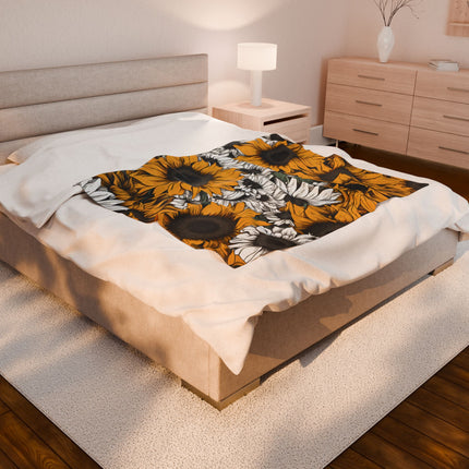 Sunflower Pattern Blanket, Spring or Summer Couch Plush Throw, Yellow and White Flower Bed Cover, Country Home Warm Bedroom Cozy Sheet