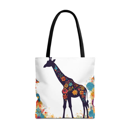 Giraffe Lovers Tote | Floral Safari Animal Grocery Bag | African Savanna Office Travel Carrier | Flower Collage Forest Cotton Traveler