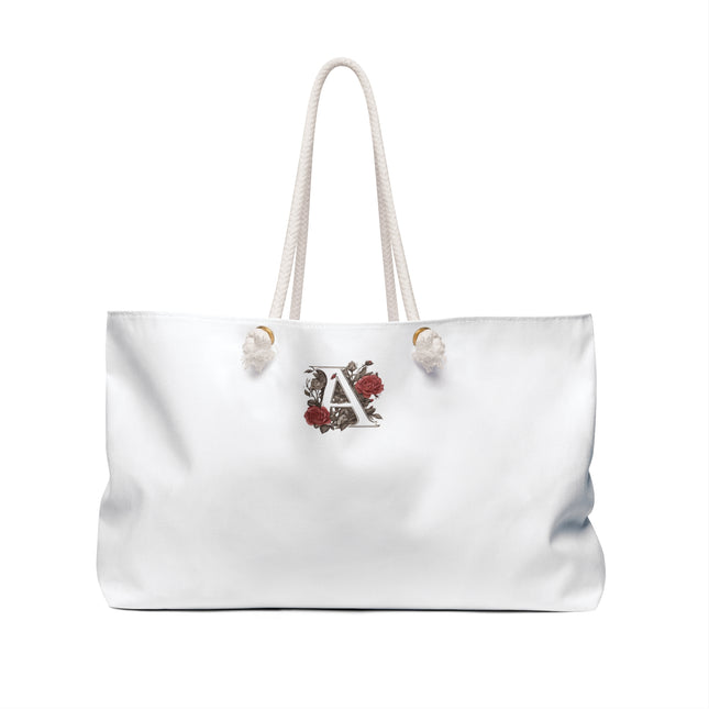 Custom Letter Personalized Weekender | Rose Flowered Travel Bag | Floral Print Roses Cruise Airplane & Hotel Road Trip Overnight Carrier