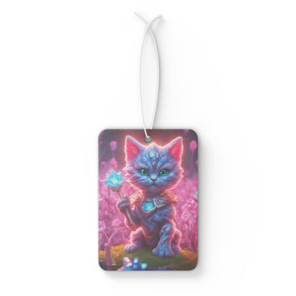 Blue Aqua Violet Fur Warrior Cat Car Air Freshener, Crystal Gem Field Feline Scented Gift, Armored Cosmic Furry Kitten Truck Auto Accessory