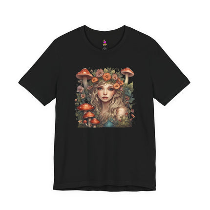MUSHROOM FLOWER FANTASY MAIDEN Womens T-Shirt - Whimsical Fairy Art Tee