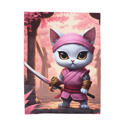 WHITE SAMURAI WARRIOR CAT Blanket - Pink Japanese Maple Tree Girls Kitty Cover