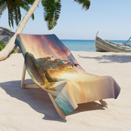 MAJESTIC HIDDEN ISLAND CASTLE Beach Towel - Mystic Ocean Getaway Swimming Pool Blanket