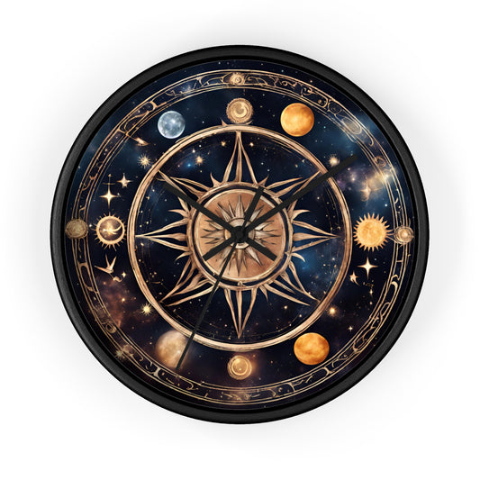 Moon Phases Solstice Star Wall Art Clock | Lunar Cycle Galaxy Astronomy Wall Hanging | Mystical Night Solar System Office Wall Decor Gift