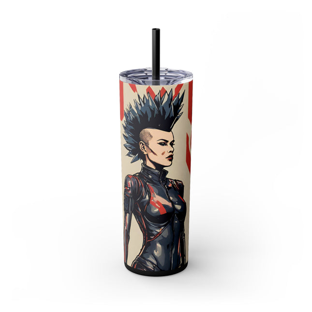 FUTURISTIC ANIME GIRL Skinnny Tumbler - Leather Clad Spike Mohawk Woman Insulated Cup