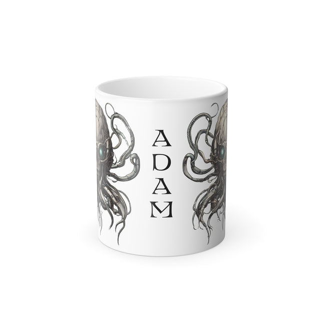 PERSONALIZED CYBORG ALIEN BRAIN Coffee Mug - Color Changing Tentacle Robotic Skull Cup