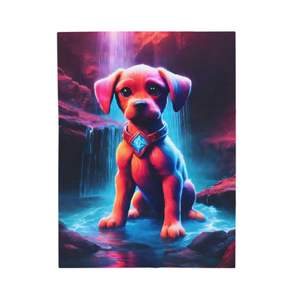 GLOWING WATERFALL CAVERN COSMIC PUPPY Blanket - Neon Crystal Collar Dog Bed Cover
