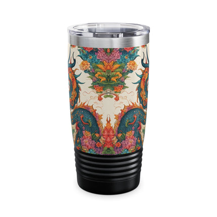 Dragon Tumbler | Japanese Flower Pattern Drink Companion | Floral Japan Insulated Travel Mug | Exercise Office College Road Trip Coffee Gift
