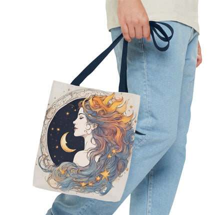 Moon Goddess Tote | Lunar Stars & Space Astronomy Grocery Bag | Laptop Book Carrier | Home Office Solar System Travel Overnight Gift