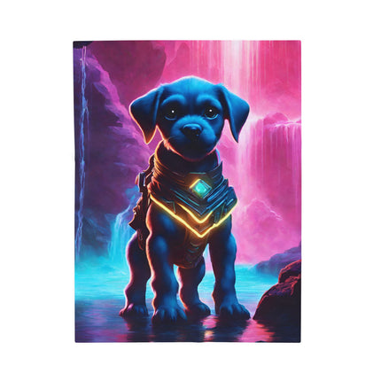COSMIC NEON ARMORED WARRIOR PUPPY Blanket - Glowing Crystal Cavern Waterfall Dog Cover