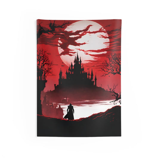 Castlevania Belmont Video Game Room Inspired Art Tapestry | The Moon Itself Can Devour The Night Wall Hanging | Dracula Castle Vampire Gift