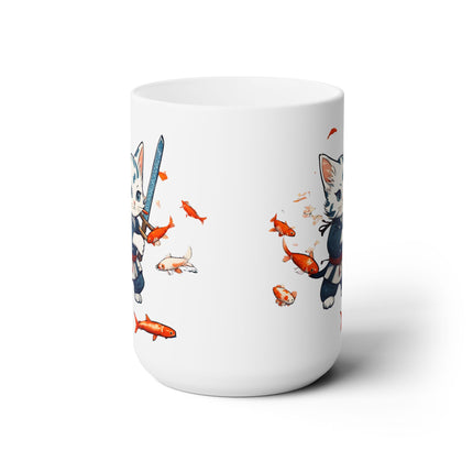 Samurai Warrior Japanese Koi Sword Kitten Coffee Mug
