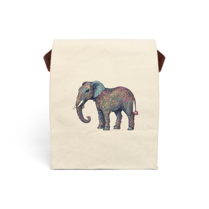 Flower Elephant Canvas Lunch Bag, Floral Pattern Animal Work Office & College Gift, Majestic Safari Kingdom Mammal Meal or Snack Carrier
