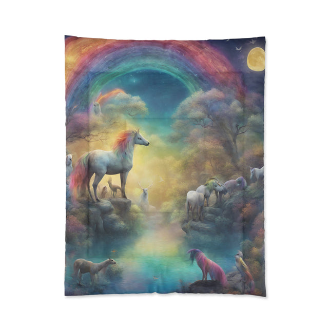 Mystical Moonlight Horse Rainbow Girls Bedroom Twin Comforter, Girls Christmas Gift, Fantasy Dreams Toddler Childrens Bed Blanket