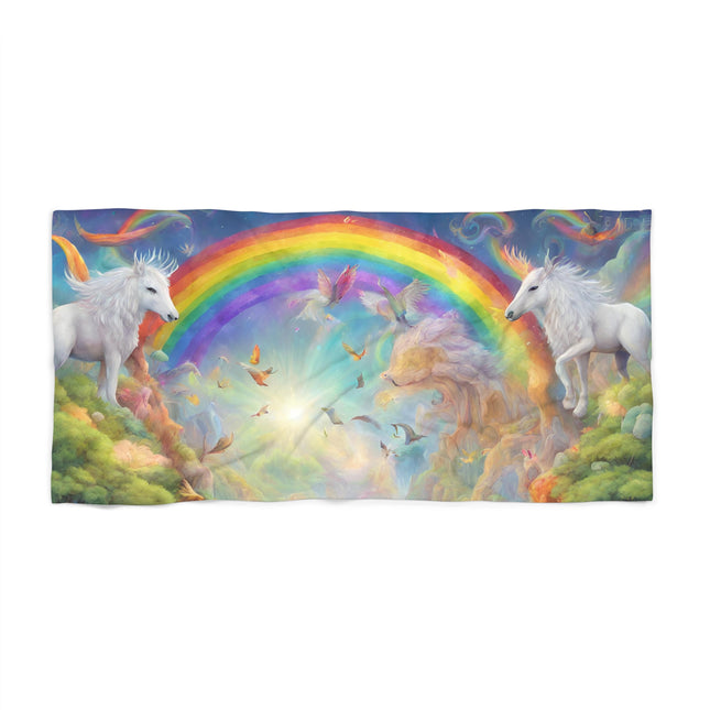MAJESTIC RAINBOW SKY FANTASY Kids Beach Towel - Mystic Horses Girls Swimming Pool Blanket