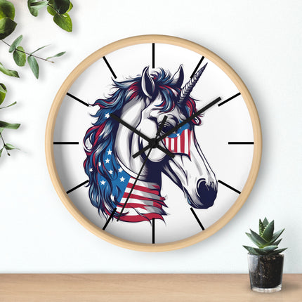 PATRIOTIC UNICORN Wall Clock - American Freedom Fantasy Horse Decor