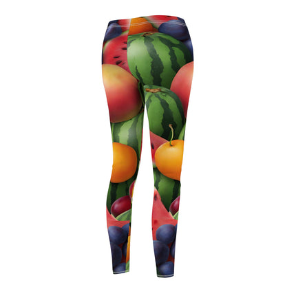 Summer Fruits Skinny Leggings, Orange Watermelon Plums Cherries Lounge Tights, Bright Design Yoga Pants