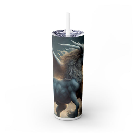 Majestic Myths Skinny Tumbler | Pegasus Horned Winged Horse Drinking Cup | Sky Cloud Fantasy Road Trip Exercise Traveler | Auto Gift
