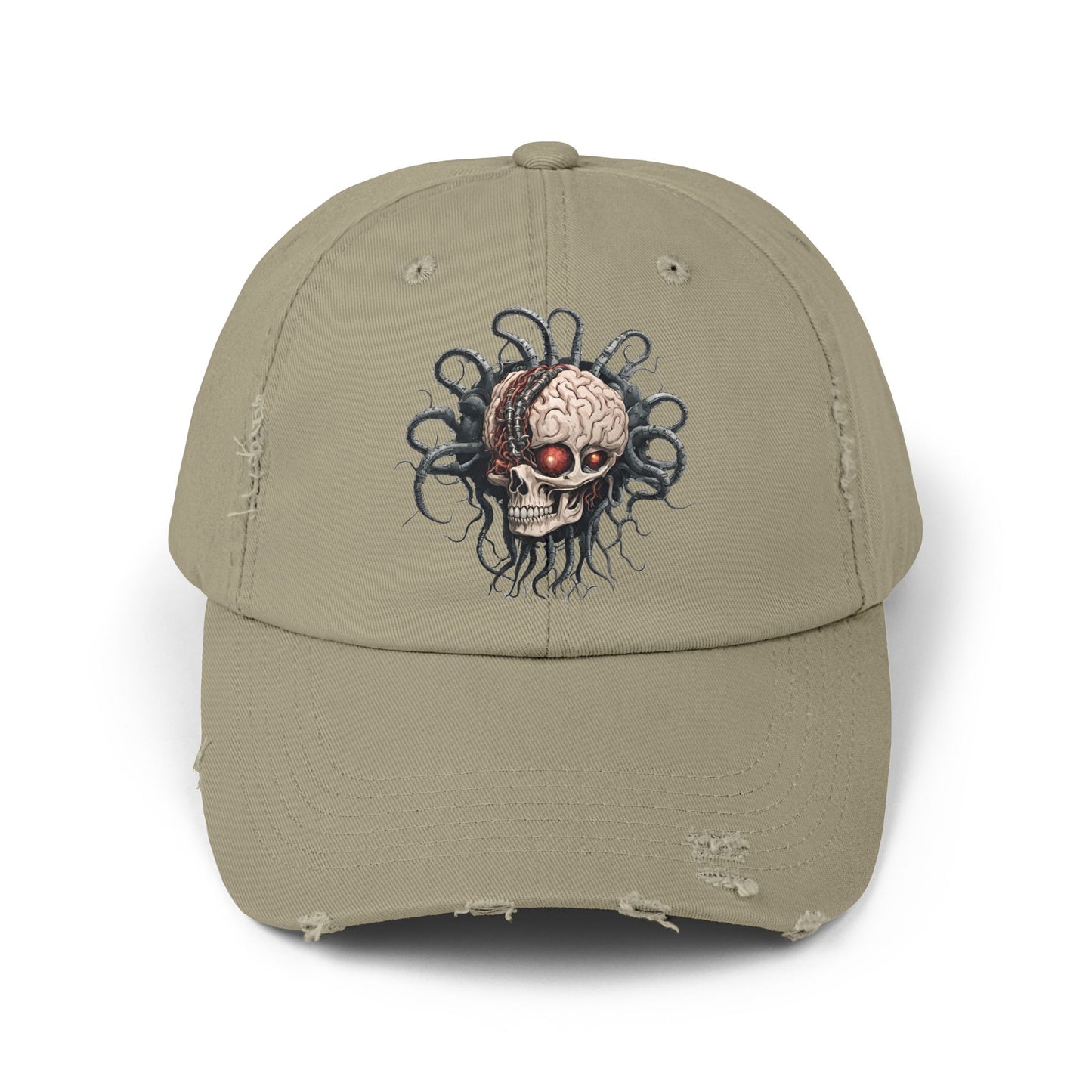 Alien Brain Robot Skull Hat, Contra Video Game Inspired Ball Cap, Metal Tentacle Cyborg Outer Space Bedroom Spring, Summer, Fishing Gift