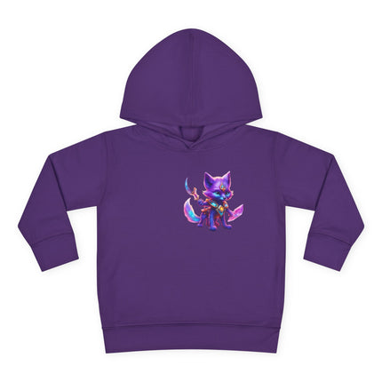 Neon Glowing Crystal Fox Toddler Girls Hoodie, Violet Blue Centaurian Cosmic Guardian Sweatshirt, Two Sided 2T 4T 5-6T Long Sleeve Hood