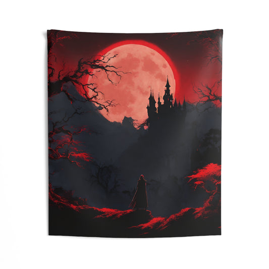 Castlevania Belmont Video Game Room Inspired Art Tapestry | Cursed Ring of Lunar Blood Wall Decor | Dracula Castle Vampire Gamer Gift