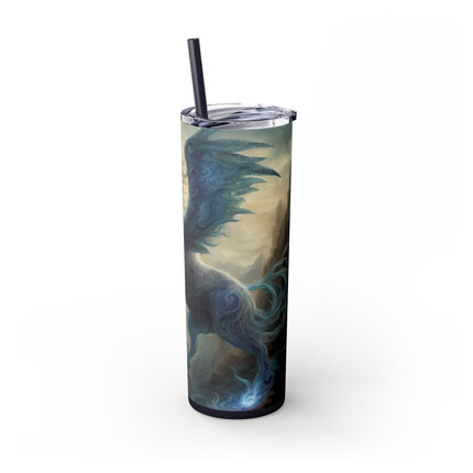 MAJESTIC MYTHS Skinny Tumbler - Electrified Blue Shock Pegasus Fantasy Traveler