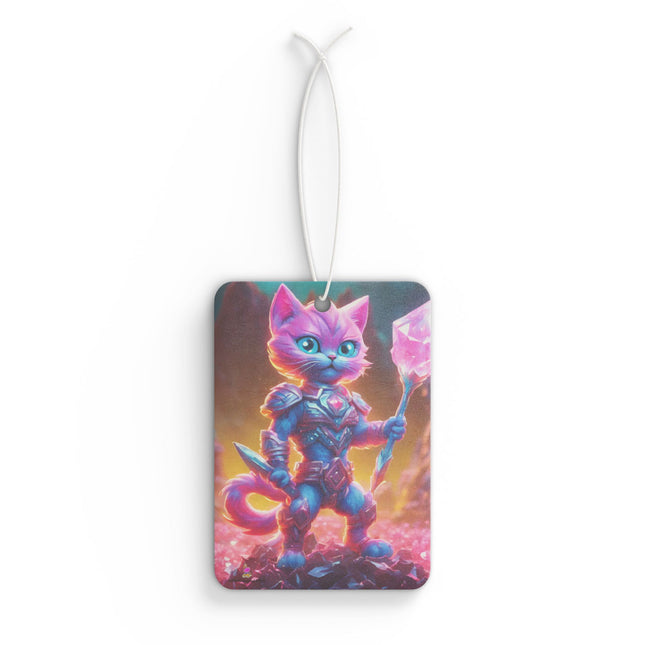 Neon Pink Fur Warrior Cat Car Air Freshener, Crystal Gem Field Feline Scented Gift, Armored Cosmic Furry Cosmic Kitten Truck Auto Accessory