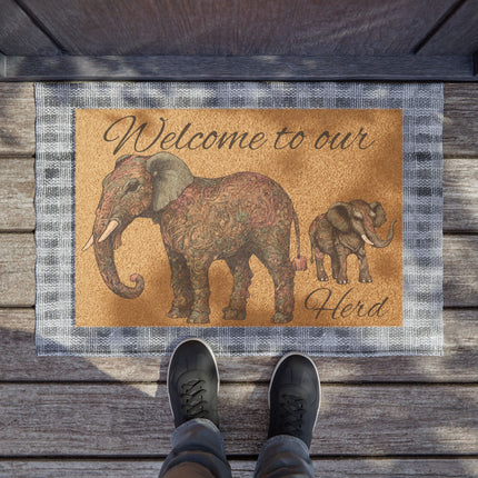 WELCOME TO OUR HERD Majestic Pattern Elephant Doormat