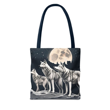 Moon Wolves Tote | Night Sky Mountain Wolf Pack Grocery Bag | Laptop & Book Carrier | Home Office Wooded Wild Dogs Travel Overnight Gift